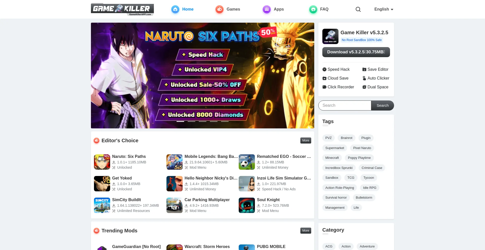 Website screenshot of Gamekillerapp.com