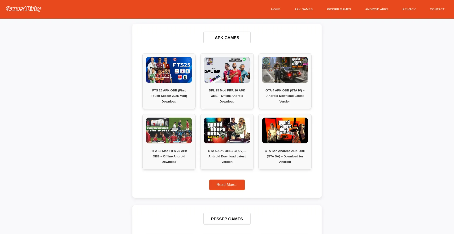 Website screenshot of Games4richy.site