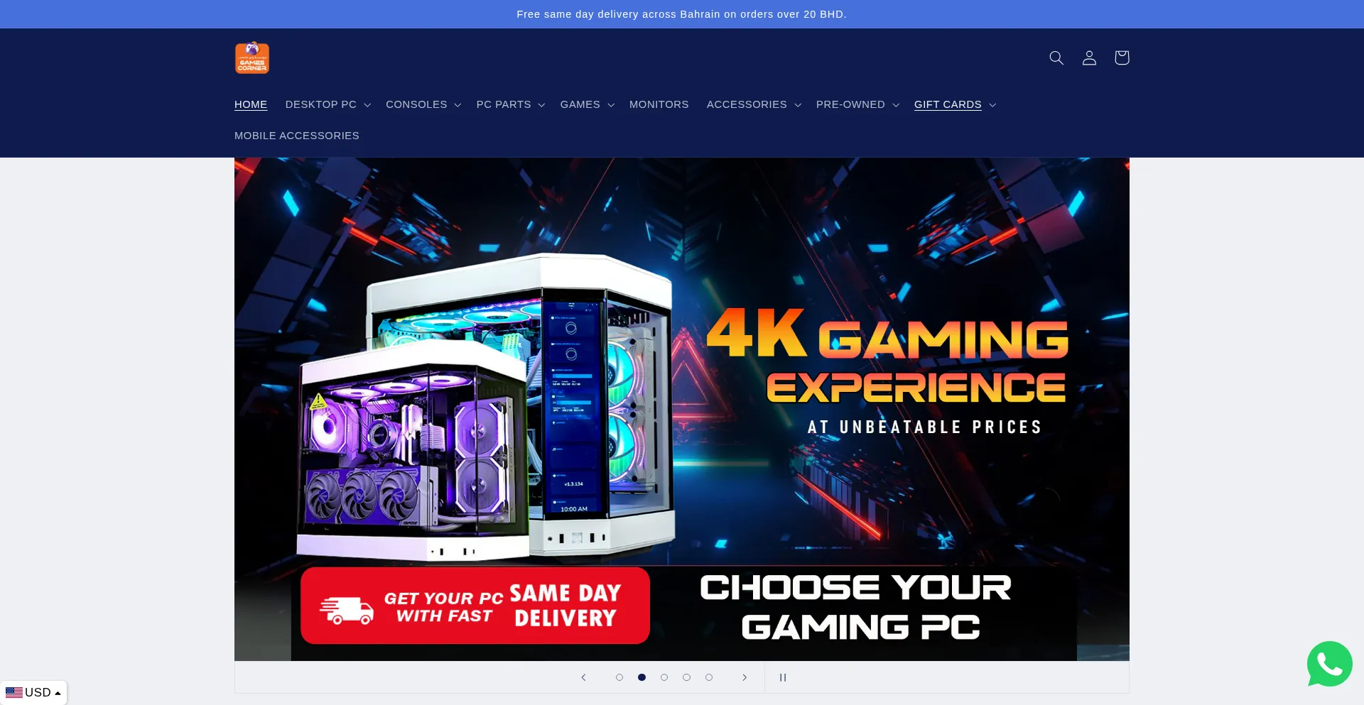 Website screenshot of Gamescorner.bh
