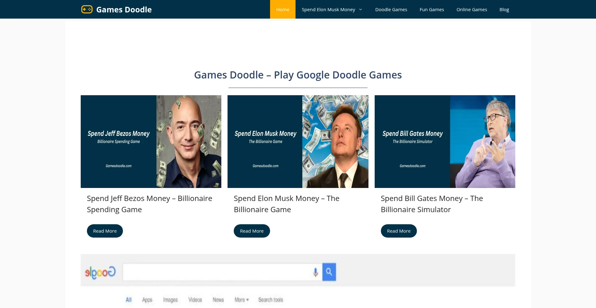 Website screenshot of Gamesdoodle.com