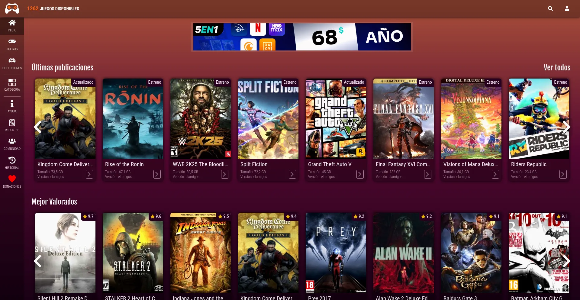 Website screenshot of Gamesfull.app