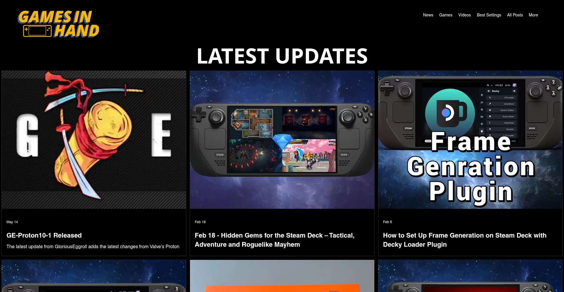 Website screenshot of Gamesinhand.com