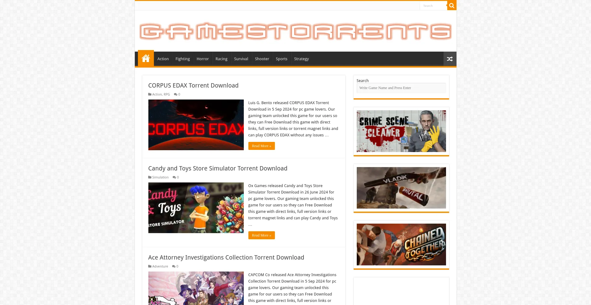 Website screenshot of Gamestorrents.cyou