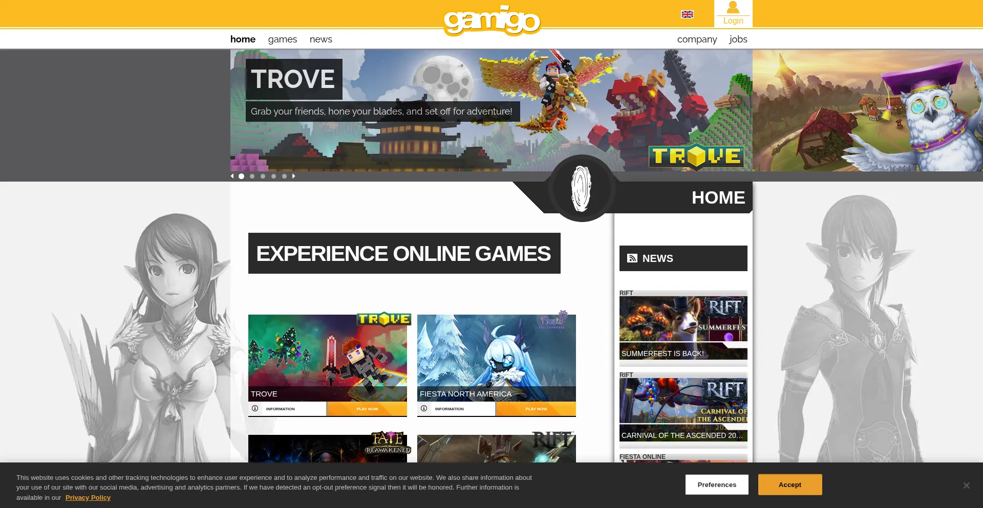 Website screenshot of Gamigo.com
