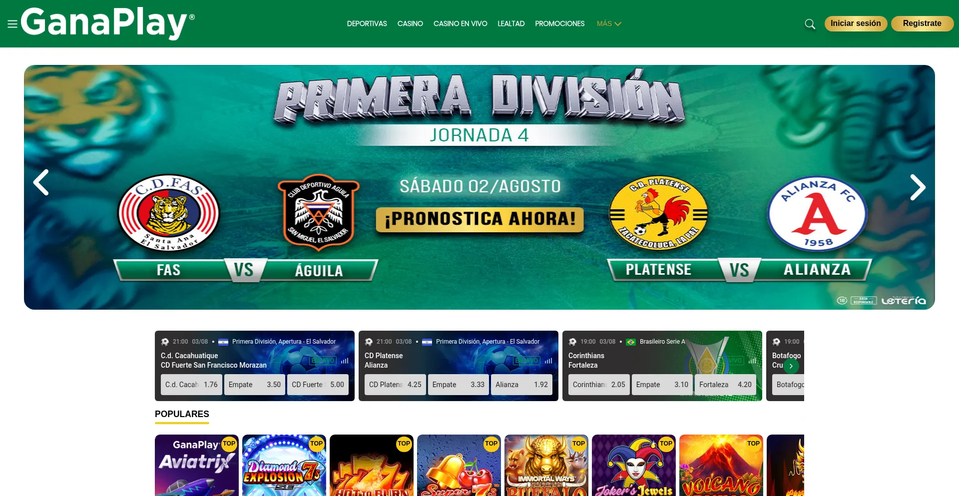 Website screenshot of Ganaplay.sv