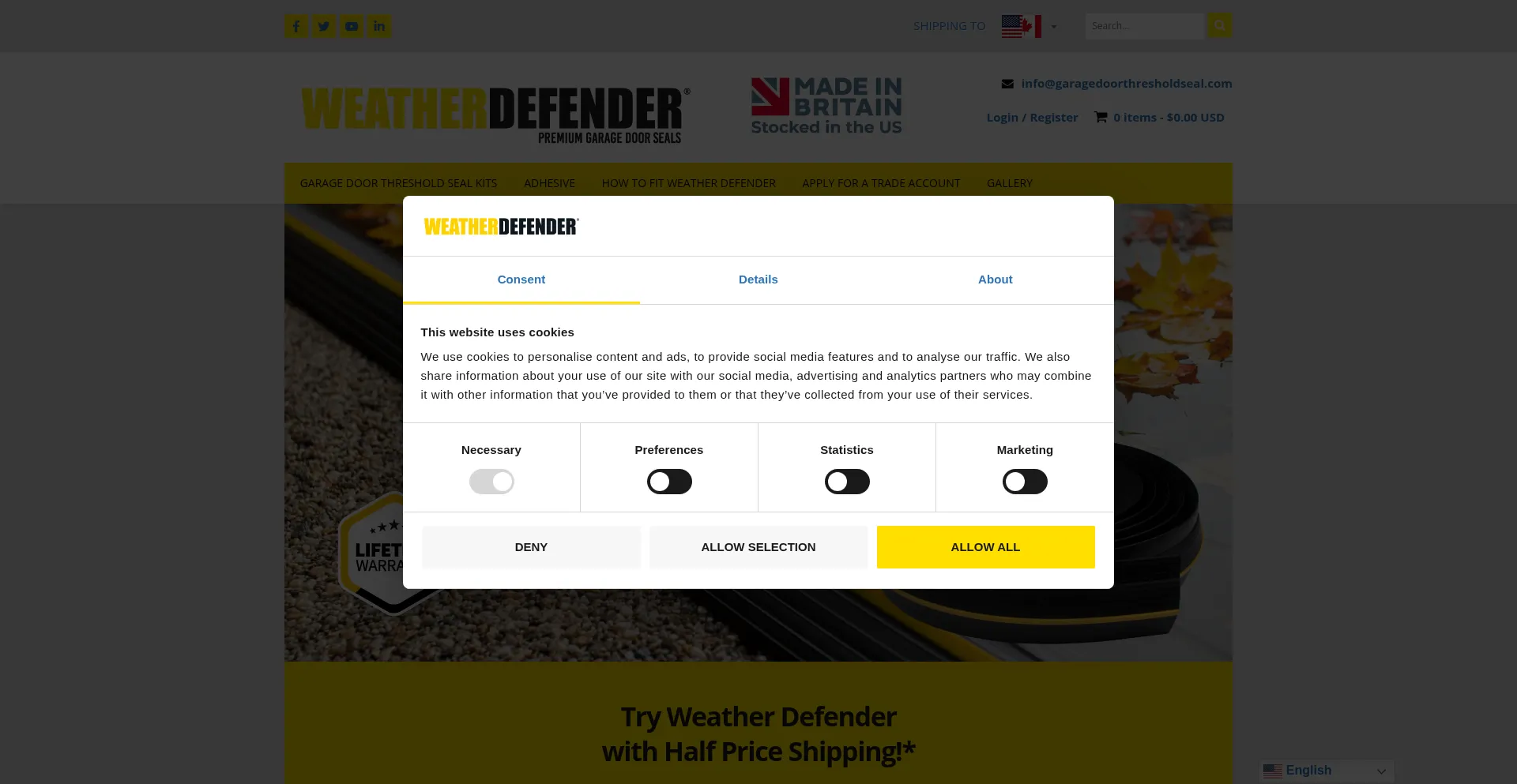 Website screenshot of Garagedoorthresholdseal.com