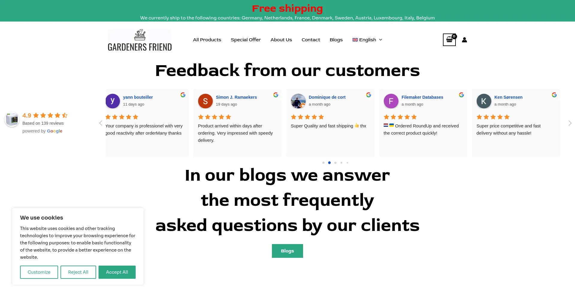 Website screenshot of Gardenersfriend.eu