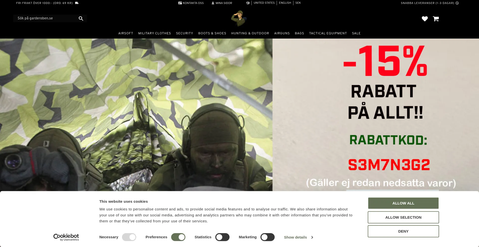 Website screenshot of Garderoben.se