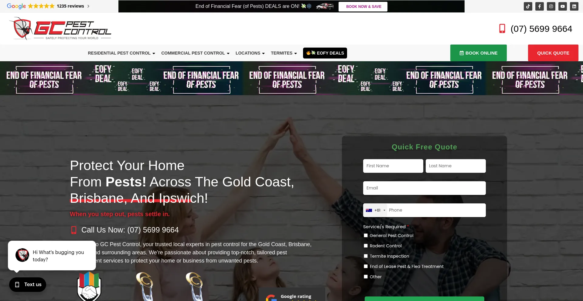 Website screenshot of Gcpestcontrol.com.au