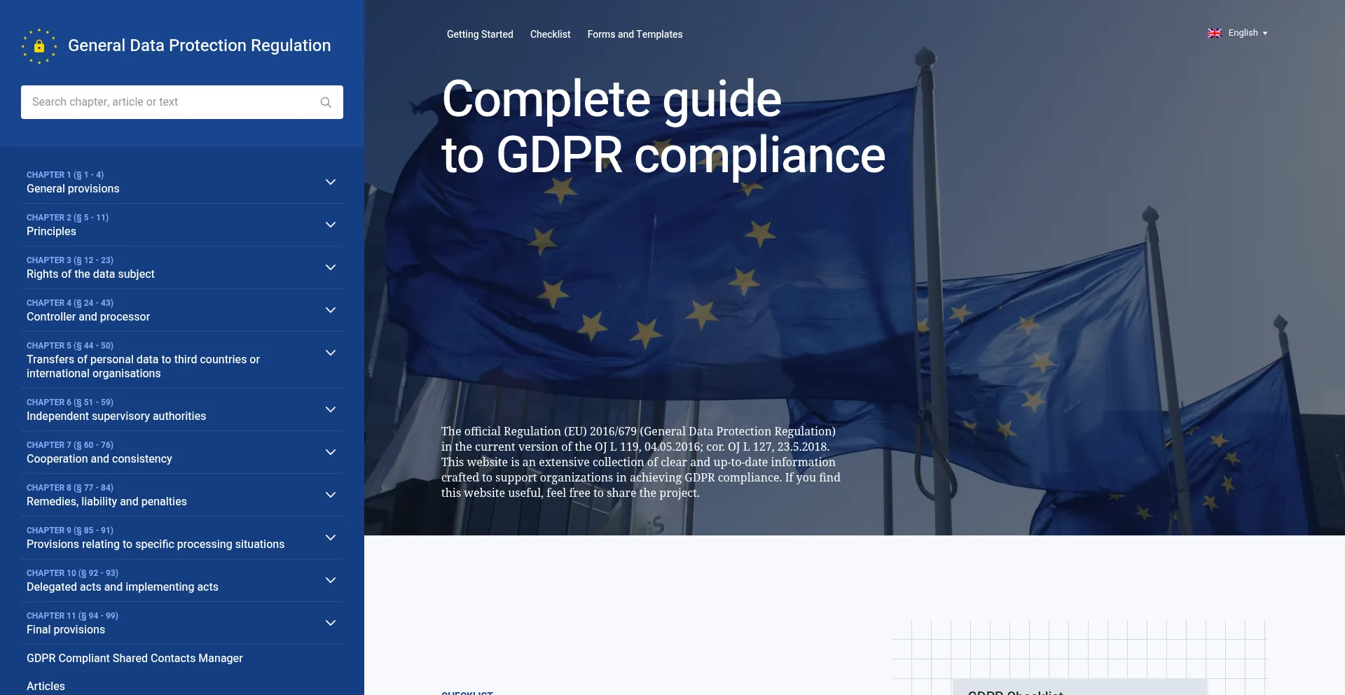 Website screenshot of Gdprinfo.eu