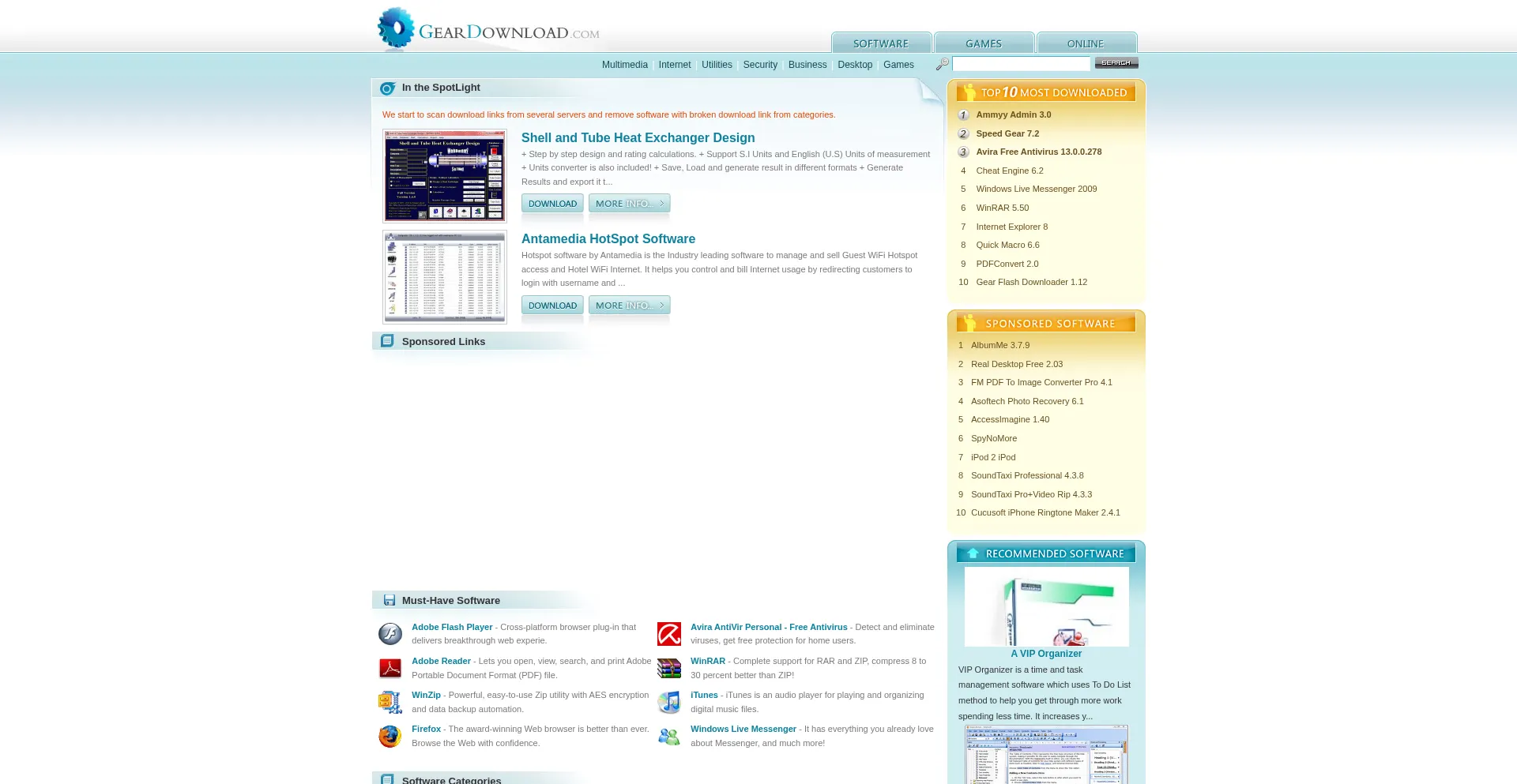 Website screenshot of Geardownload.com