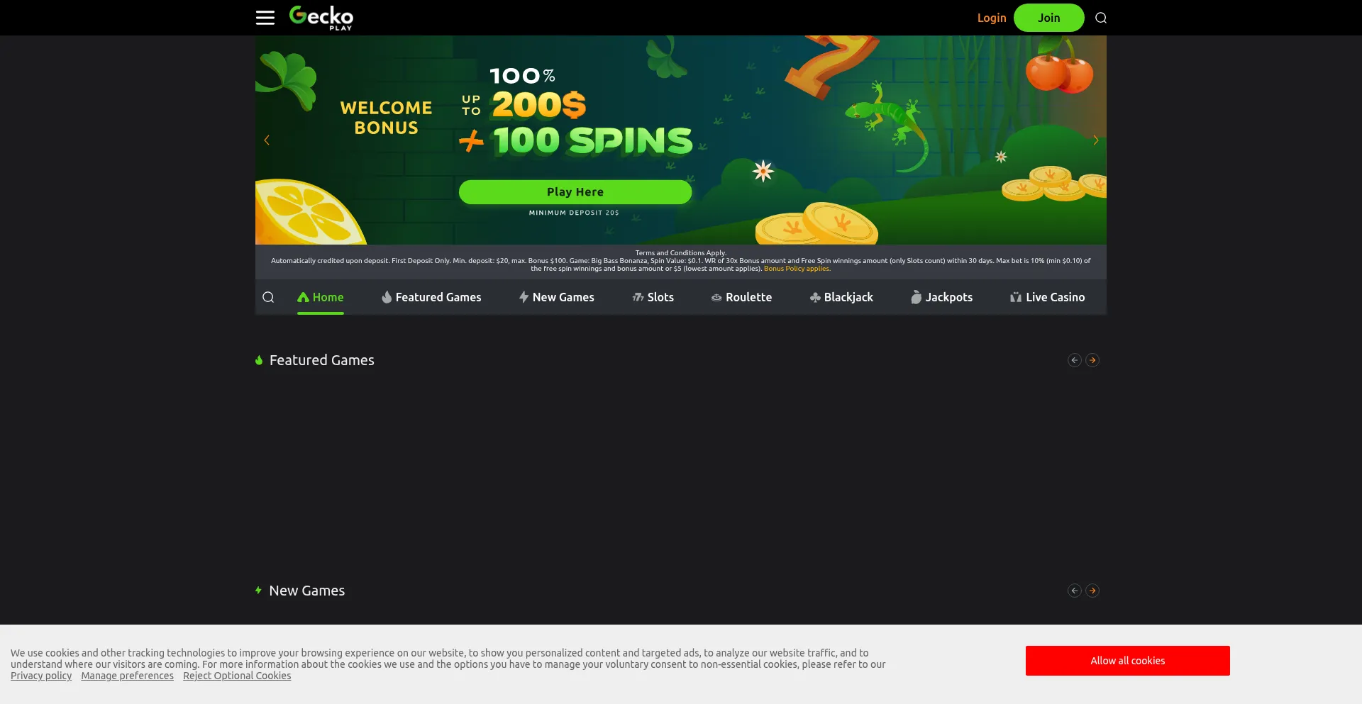 Website screenshot of Geckoplay.com