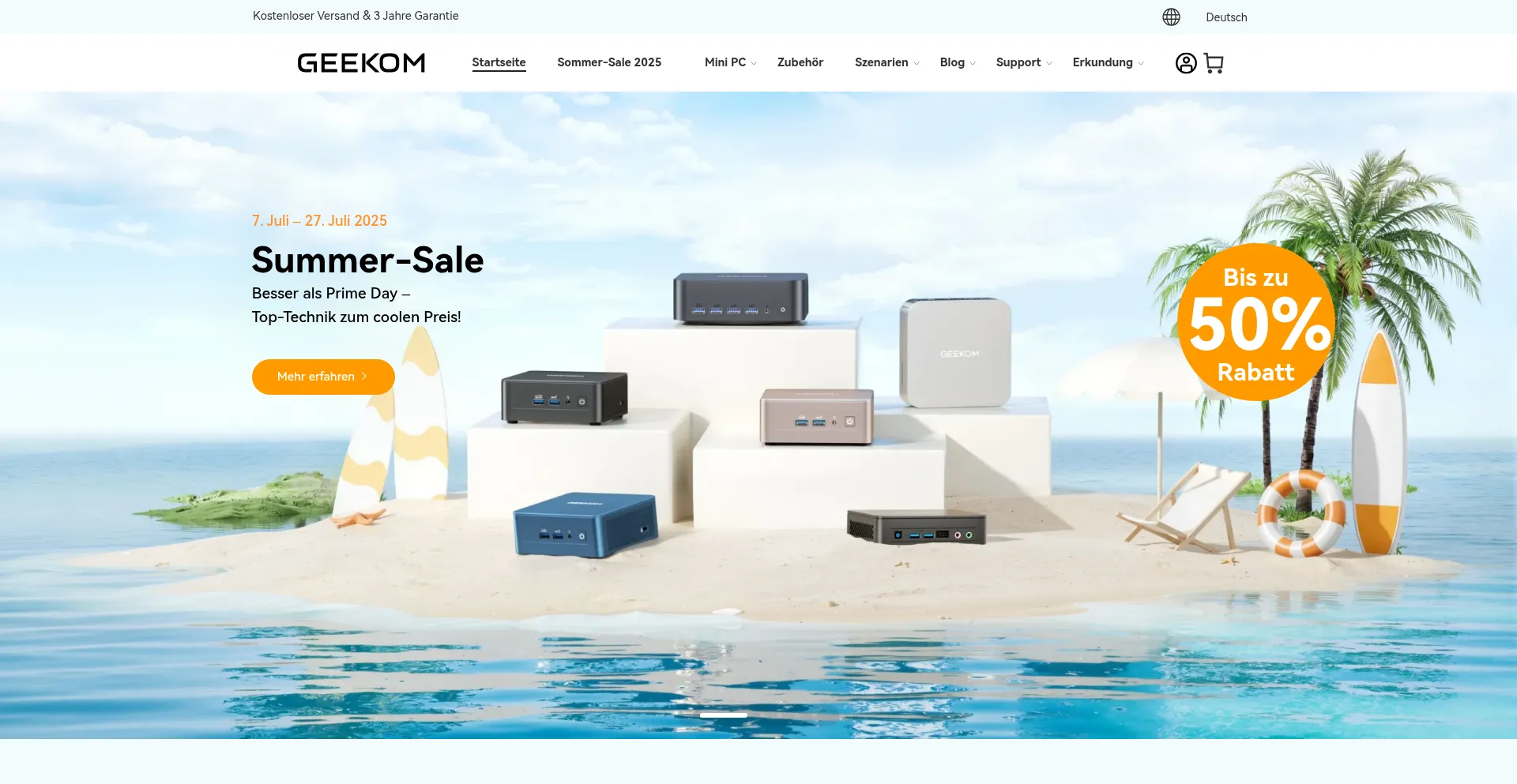 Website screenshot of Geekom.de