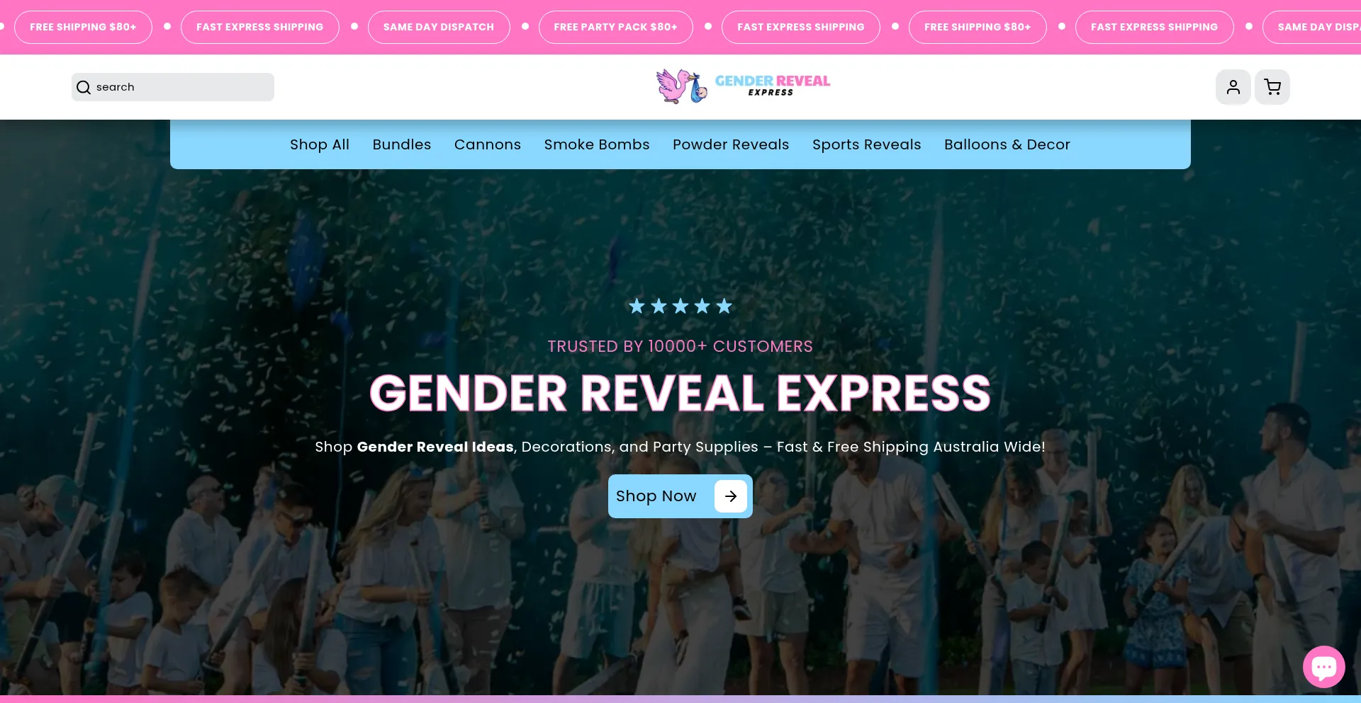 Website screenshot of Genderrevealexpress.com.au