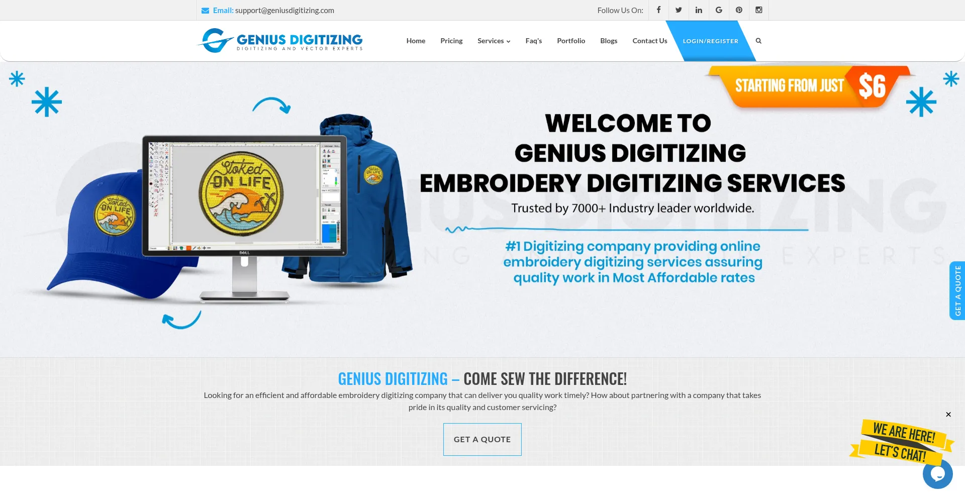 Website screenshot of Geniusdigitizing.com
