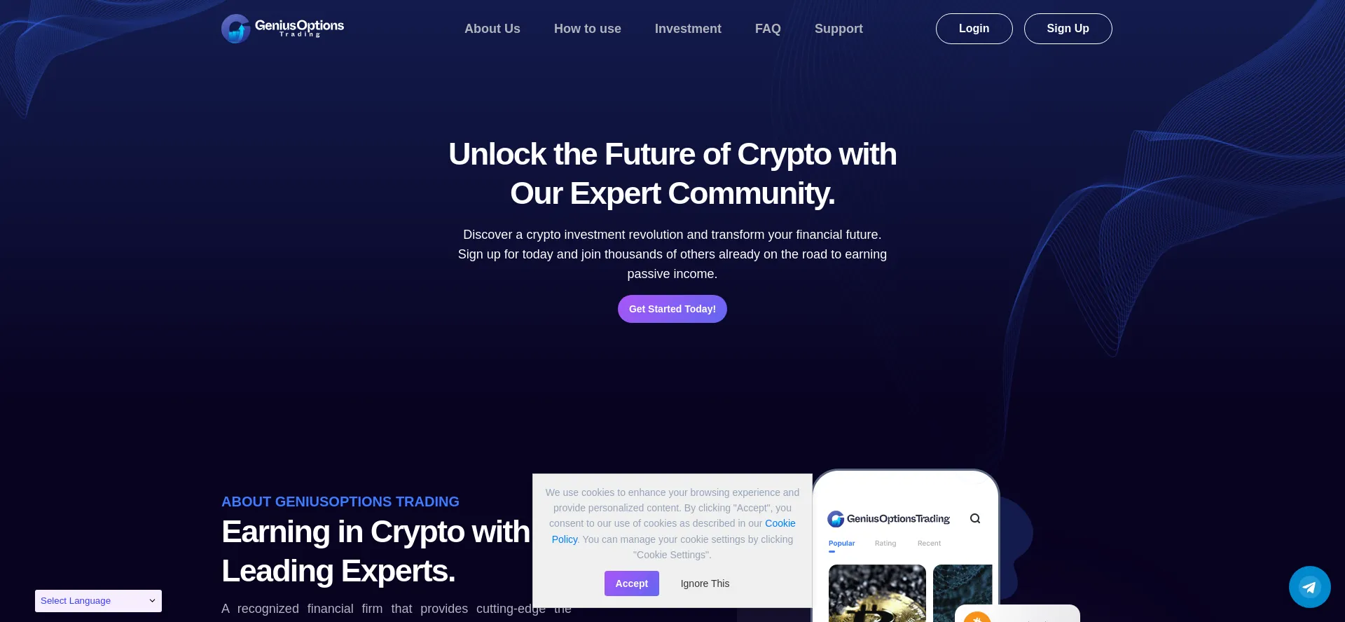 Website screenshot of Geniusoptionstrades.com