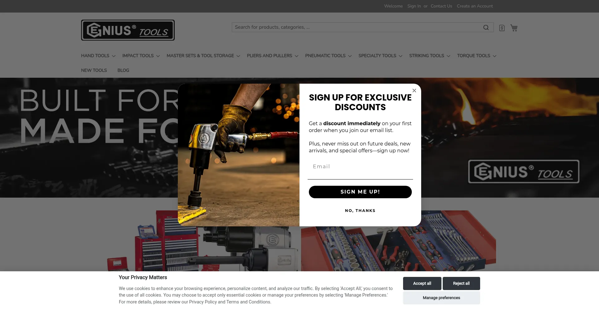 Website screenshot of Geniustoolsusa.com