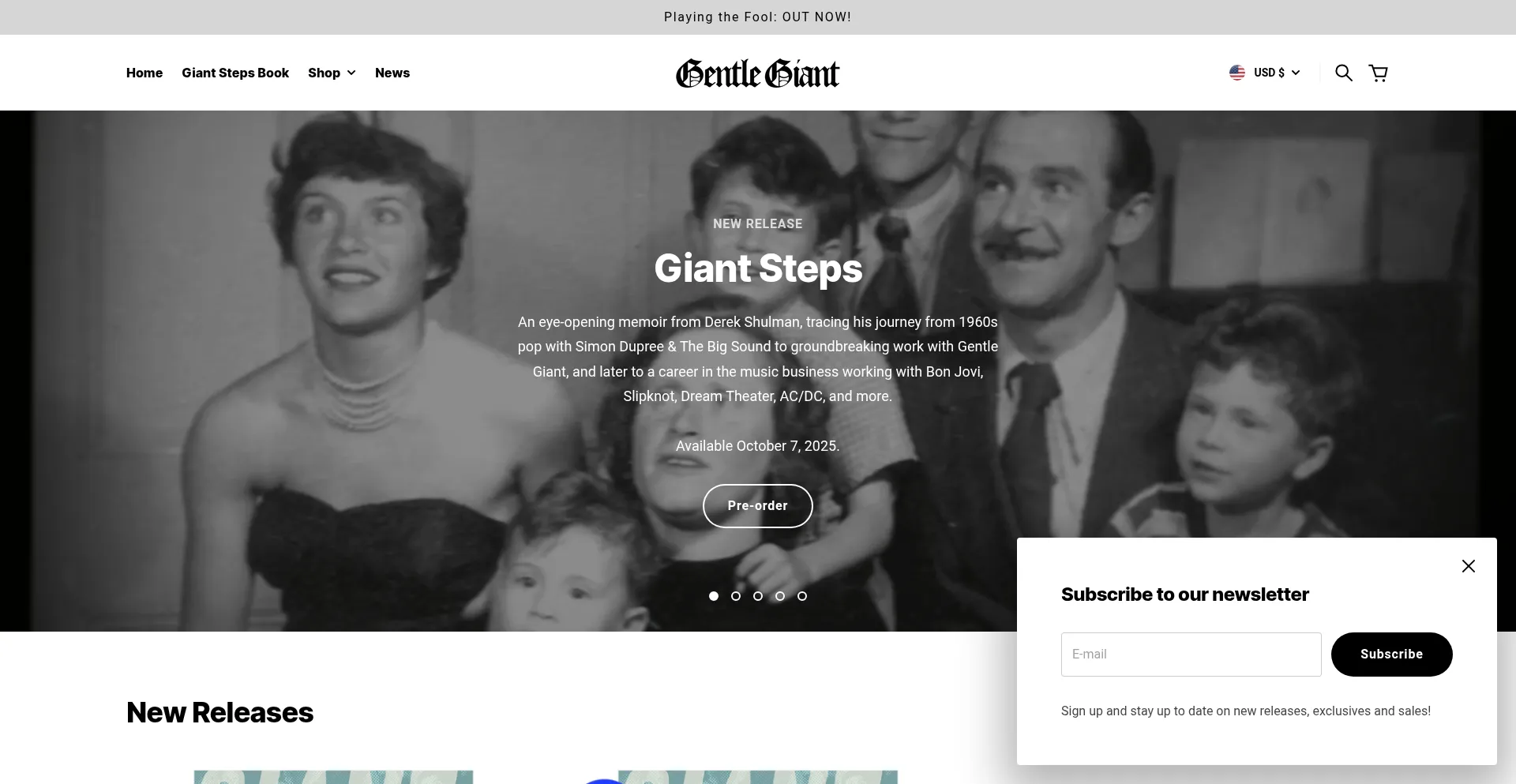 Website screenshot of Gentlegiantband.com