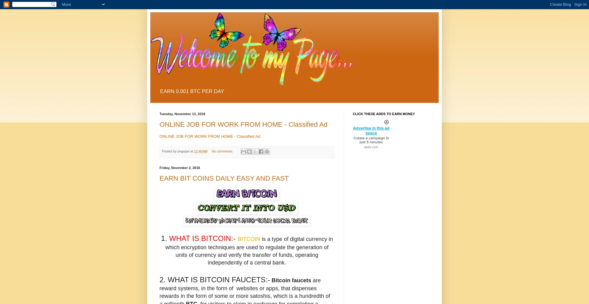 Website screenshot of Getbtccoins.blogspot.com