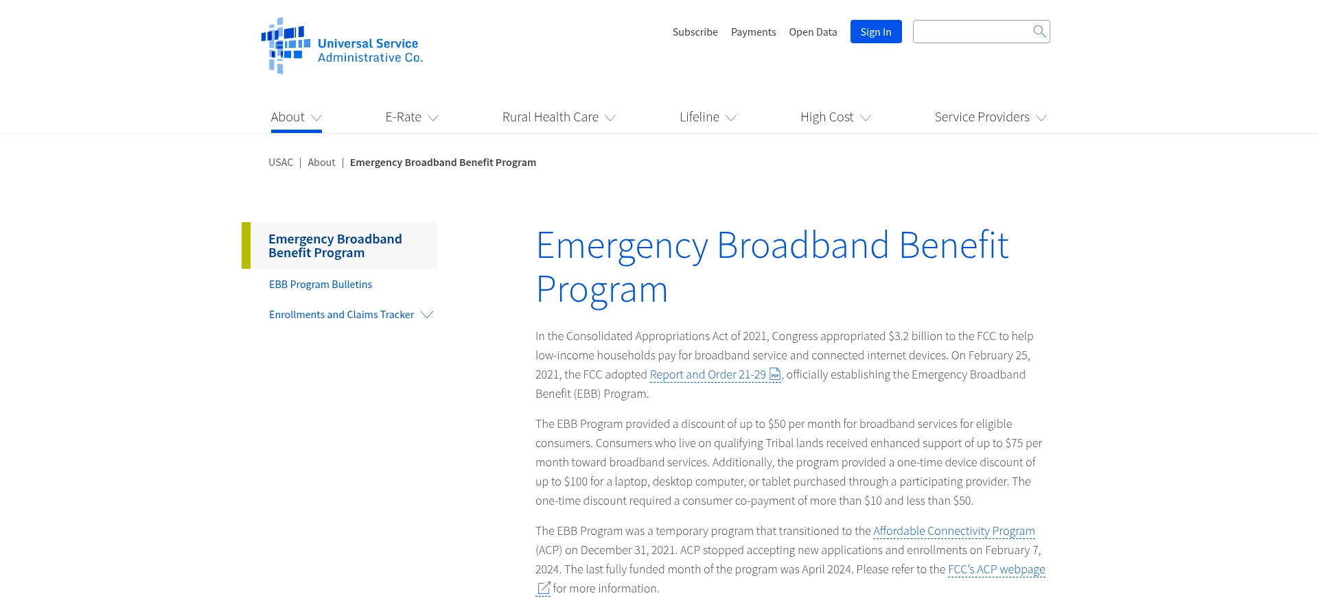 Website screenshot of Getemergencybroadband.org
