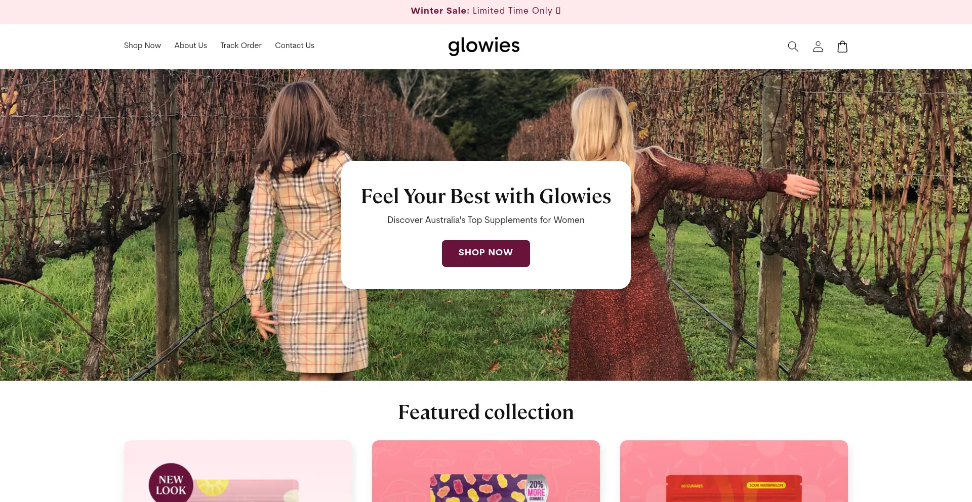 Website screenshot of Getglowies.com