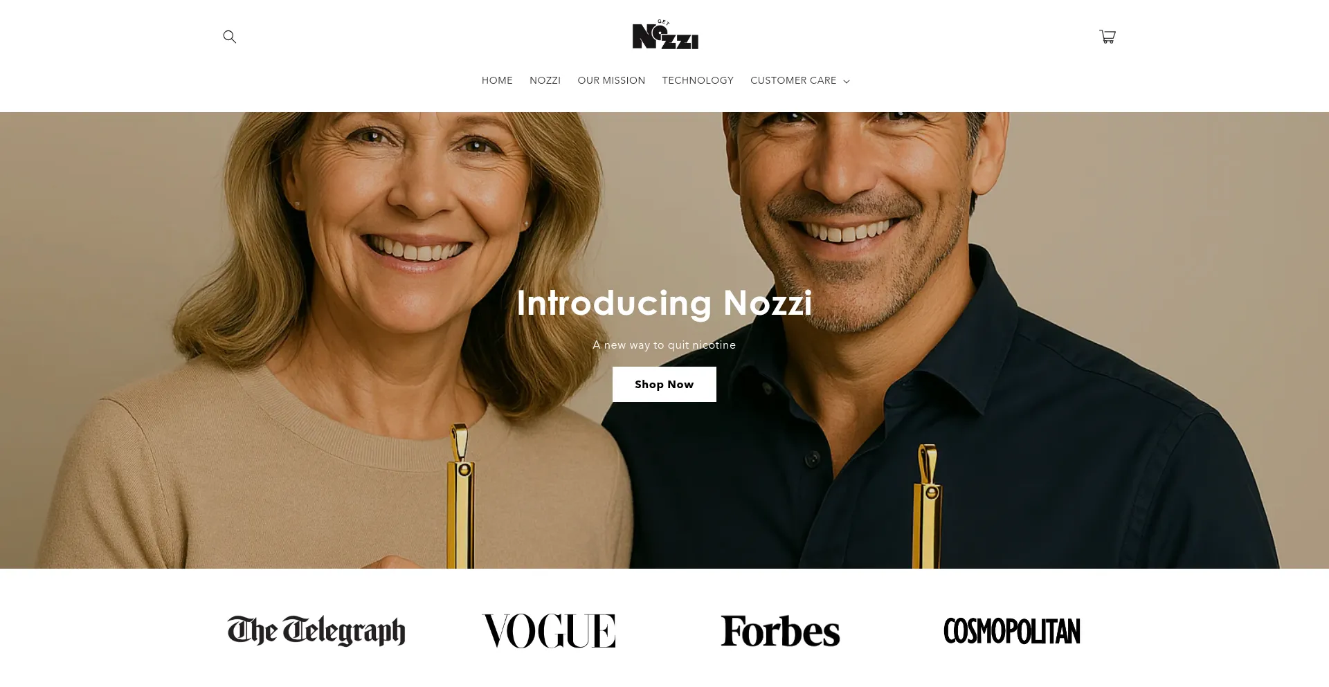 Website screenshot of Getnozzi.com