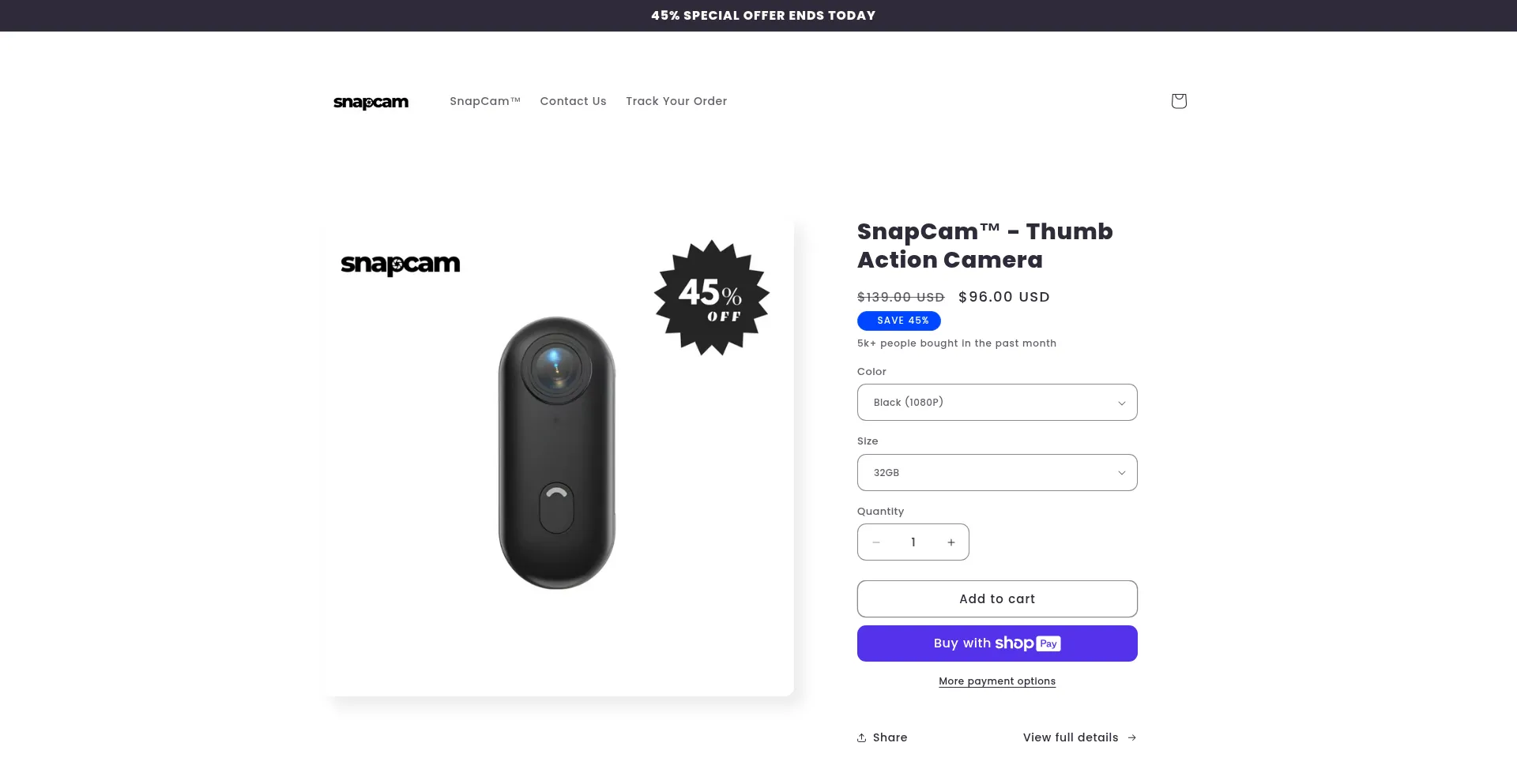 Website screenshot of Getsnapcam.com