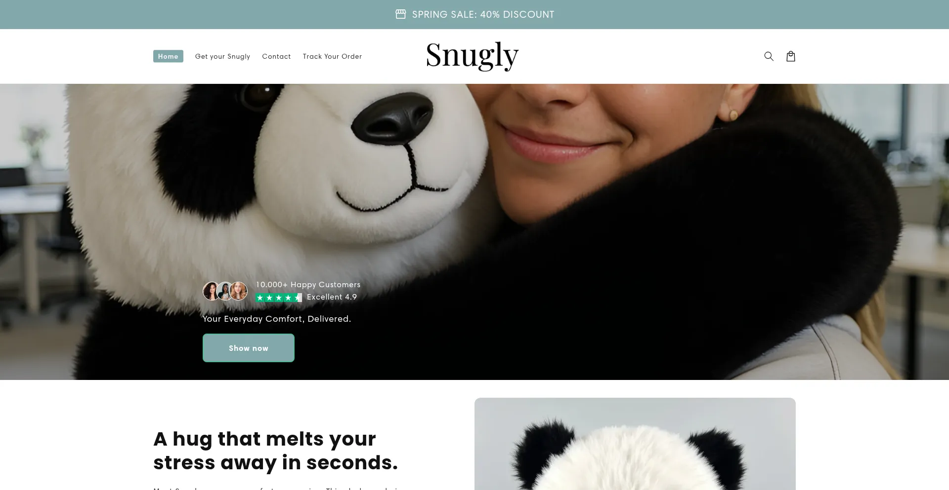 Website screenshot of Getsnugly.com