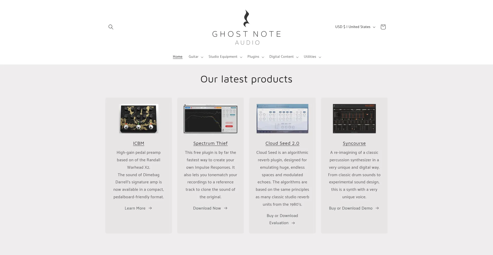 Website screenshot of Ghostnoteaudio.uk