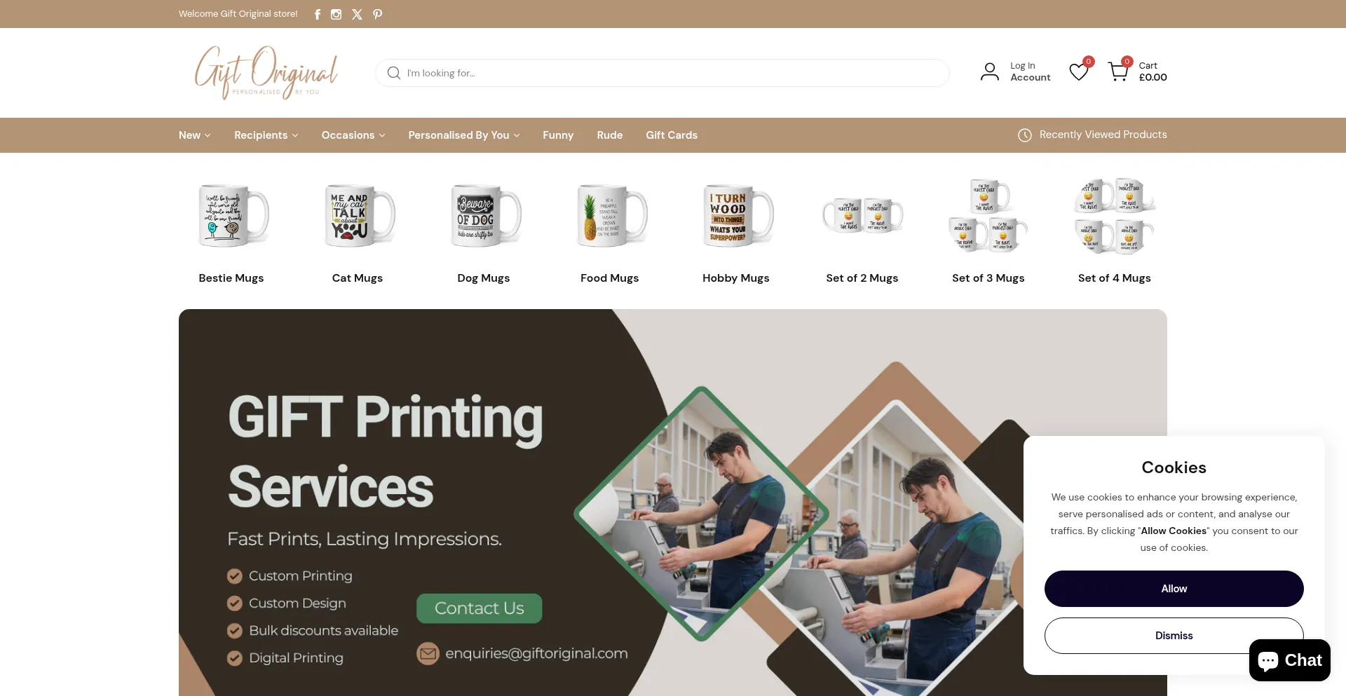 Website screenshot of Giftoriginal.com