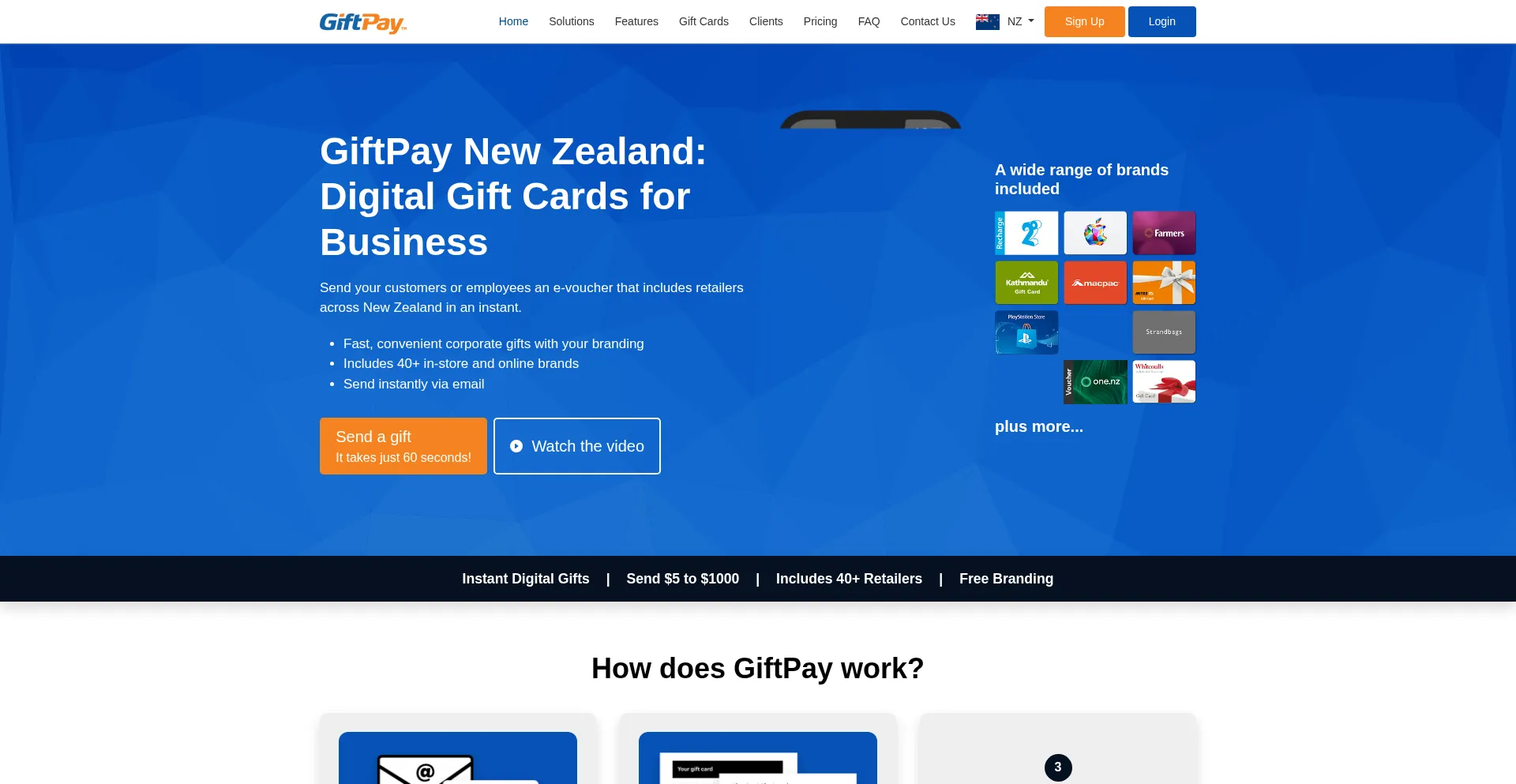 Website screenshot of Giftpay.co.nz