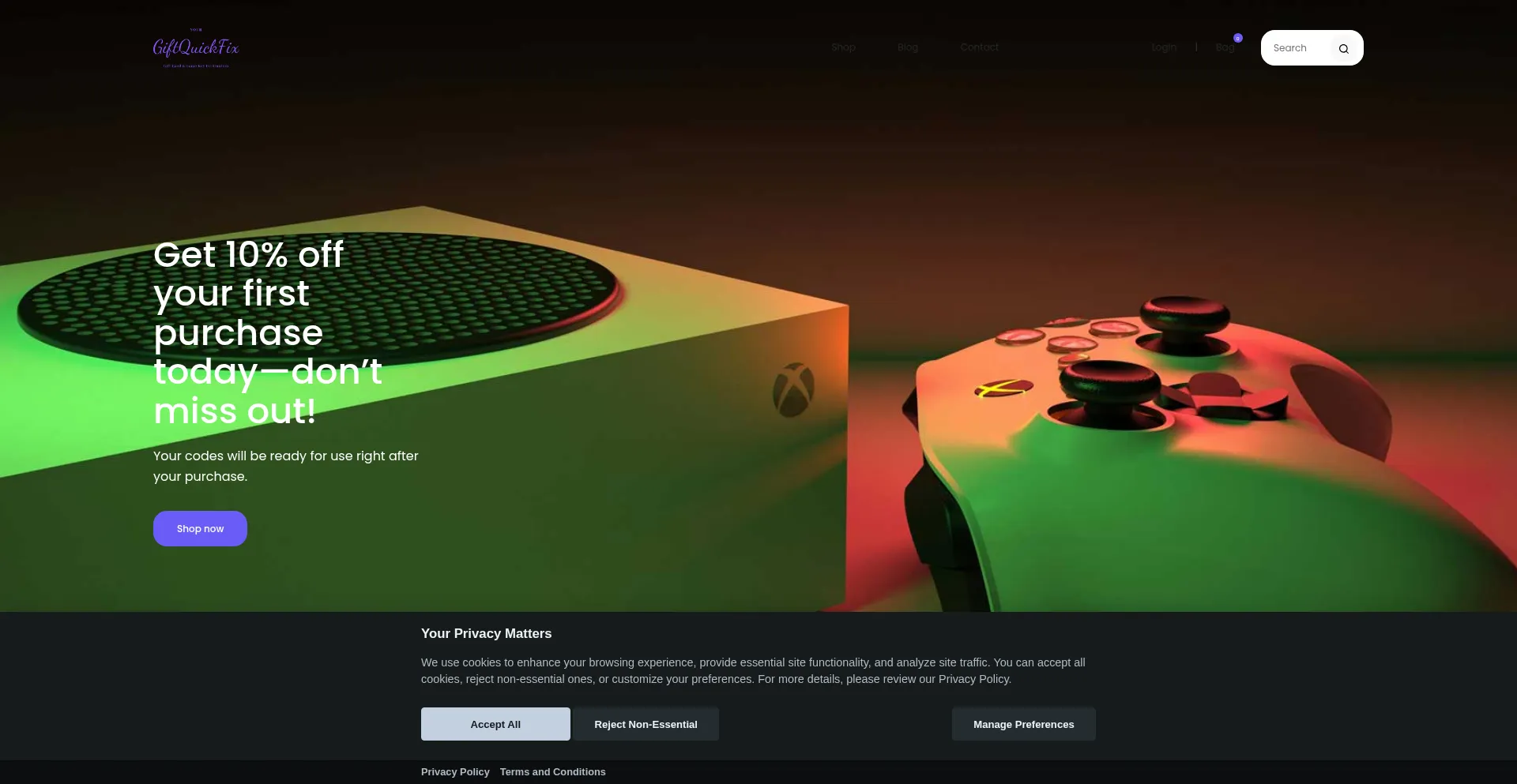Website screenshot of Giftquickfix.com