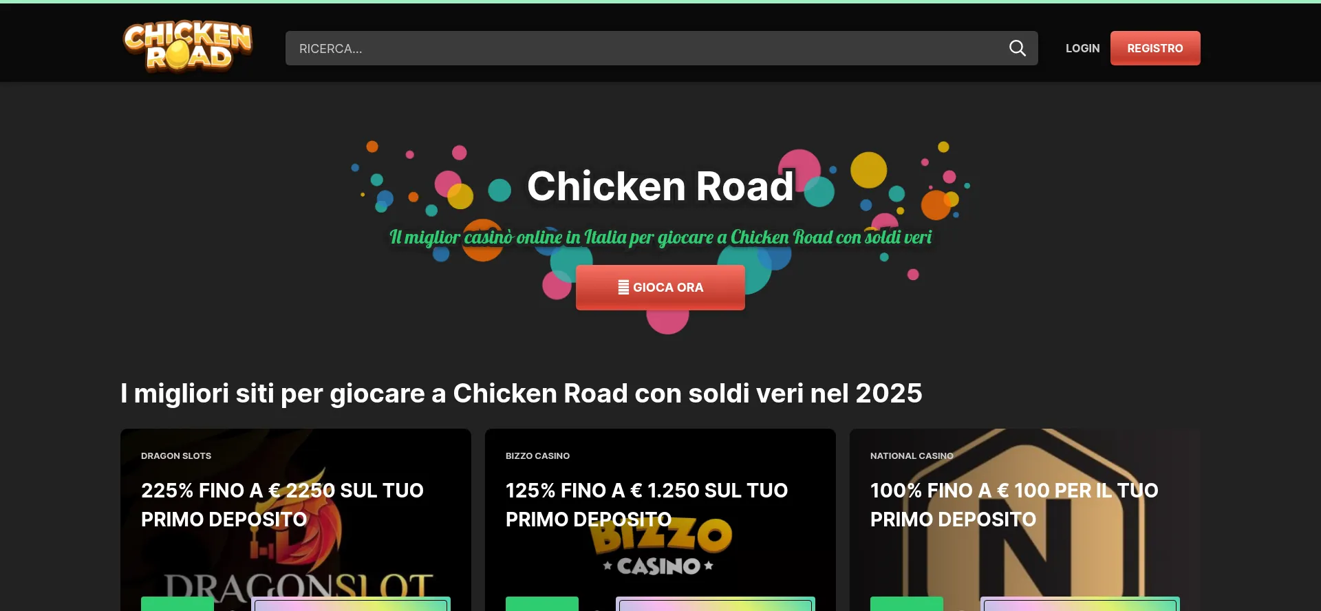 Website screenshot of Giocochickenroad.com