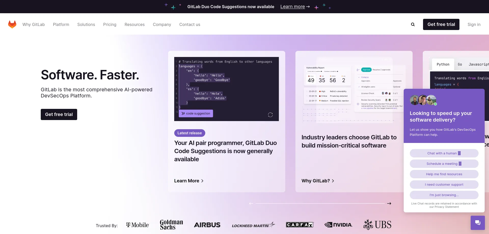 Website screenshot of Gitlab.com