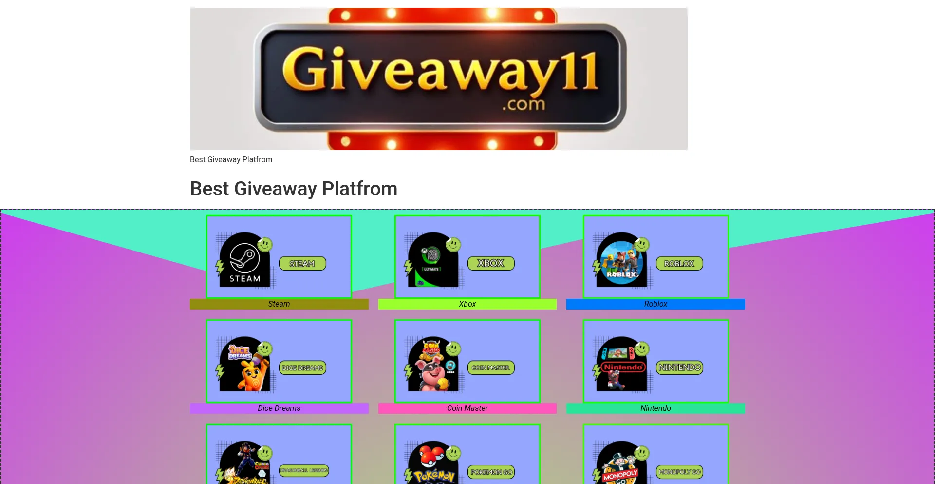 Website screenshot of Giveaway11.com