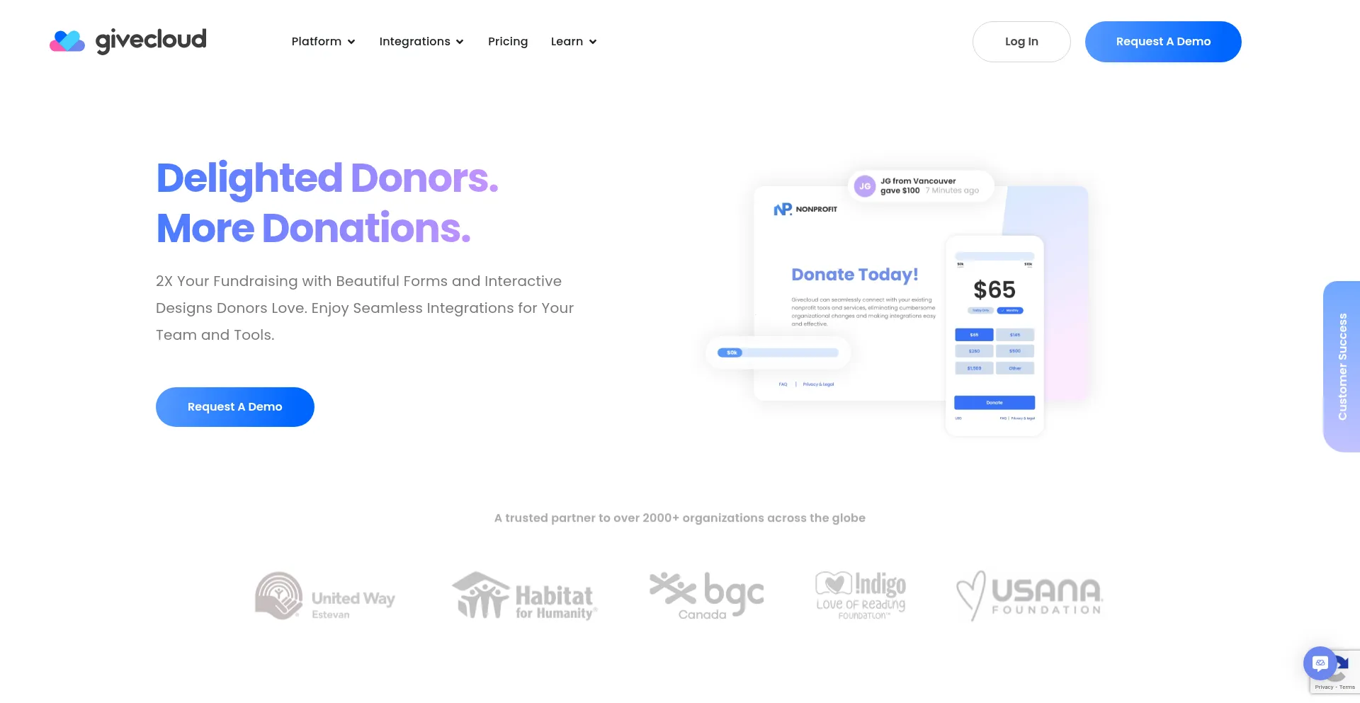 Website screenshot of Givecloud.co