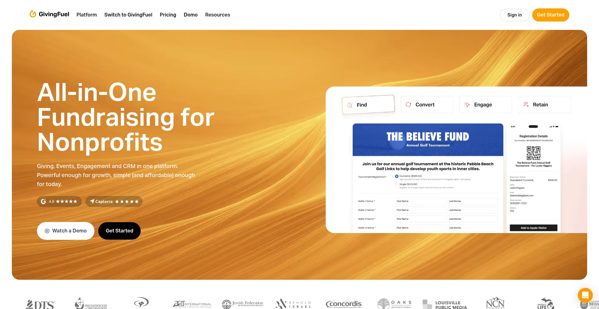 Website screenshot of Givingfuel.com