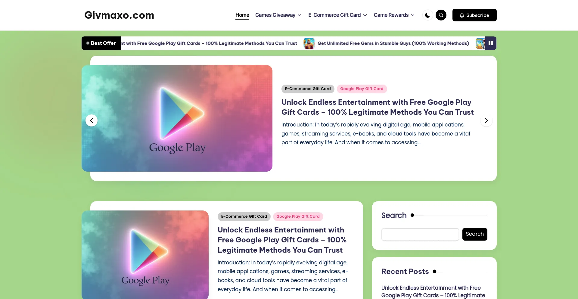 Website screenshot of Givmaxo.com