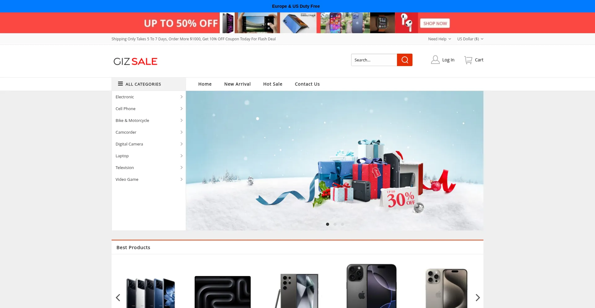 Website screenshot of Gizsale.com