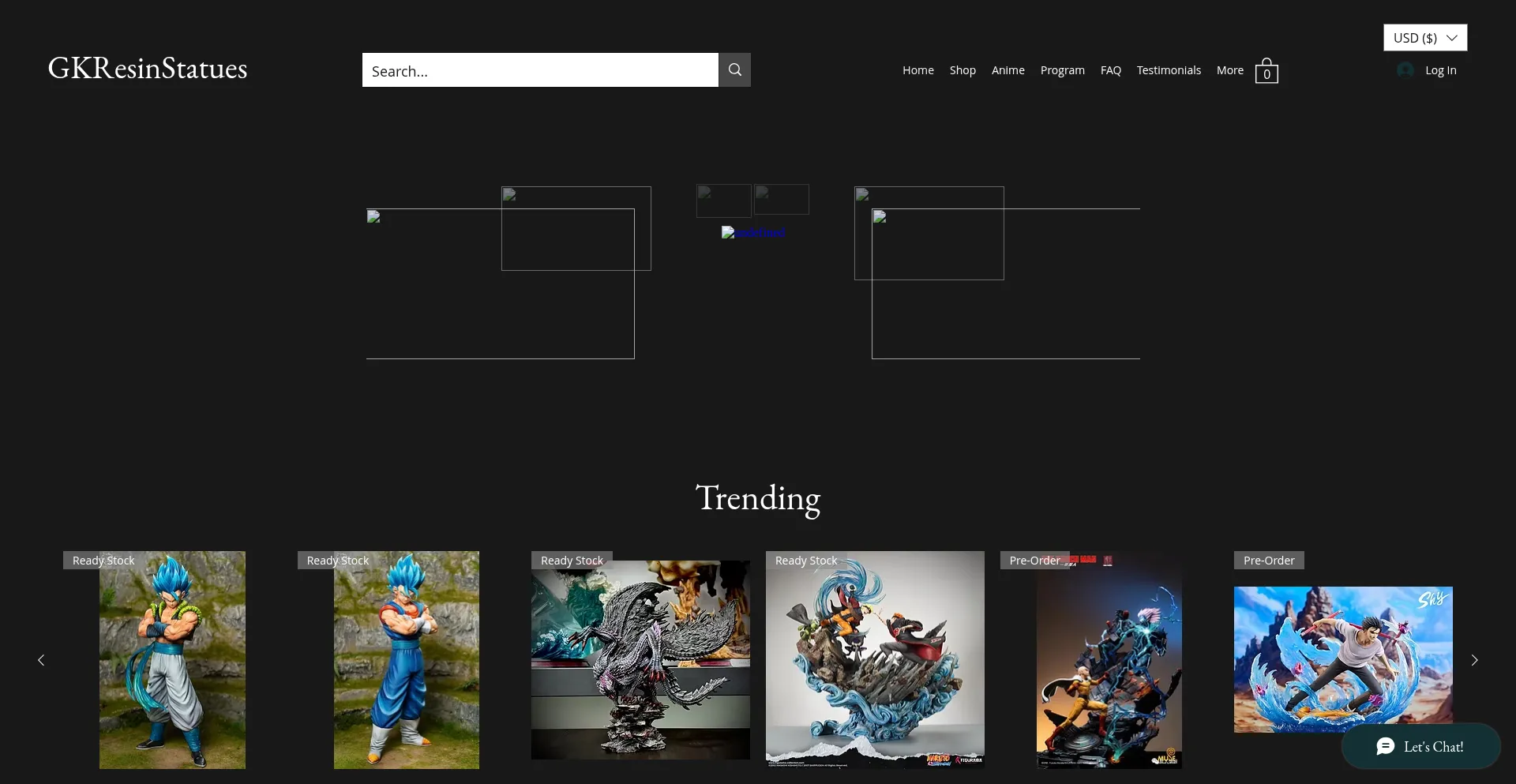 Website screenshot of Gkresinstatues.com