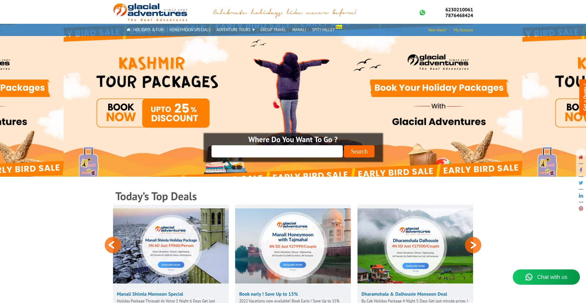 Website screenshot of Glacialadventures.net