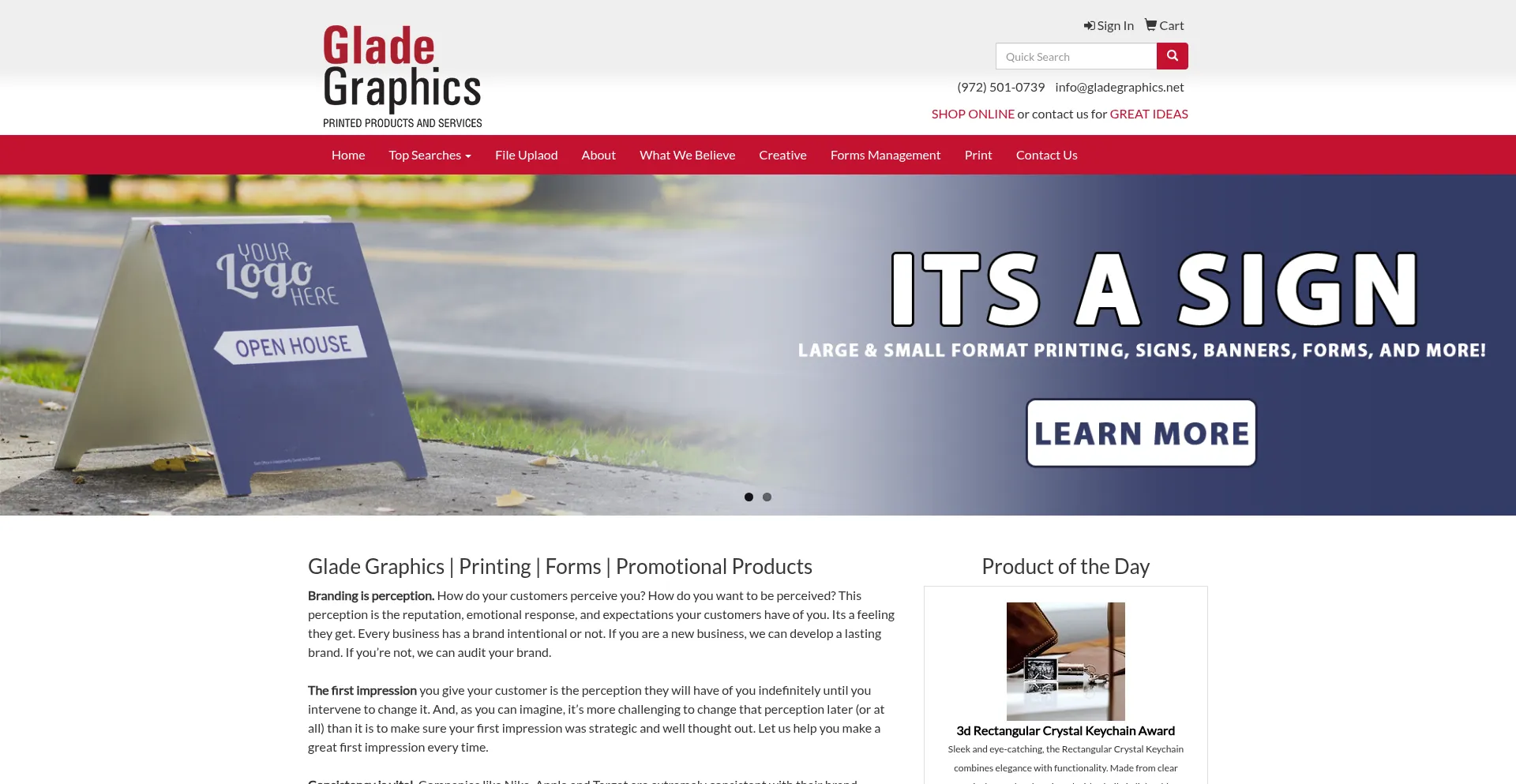 Website screenshot of Gladegraphics.net
