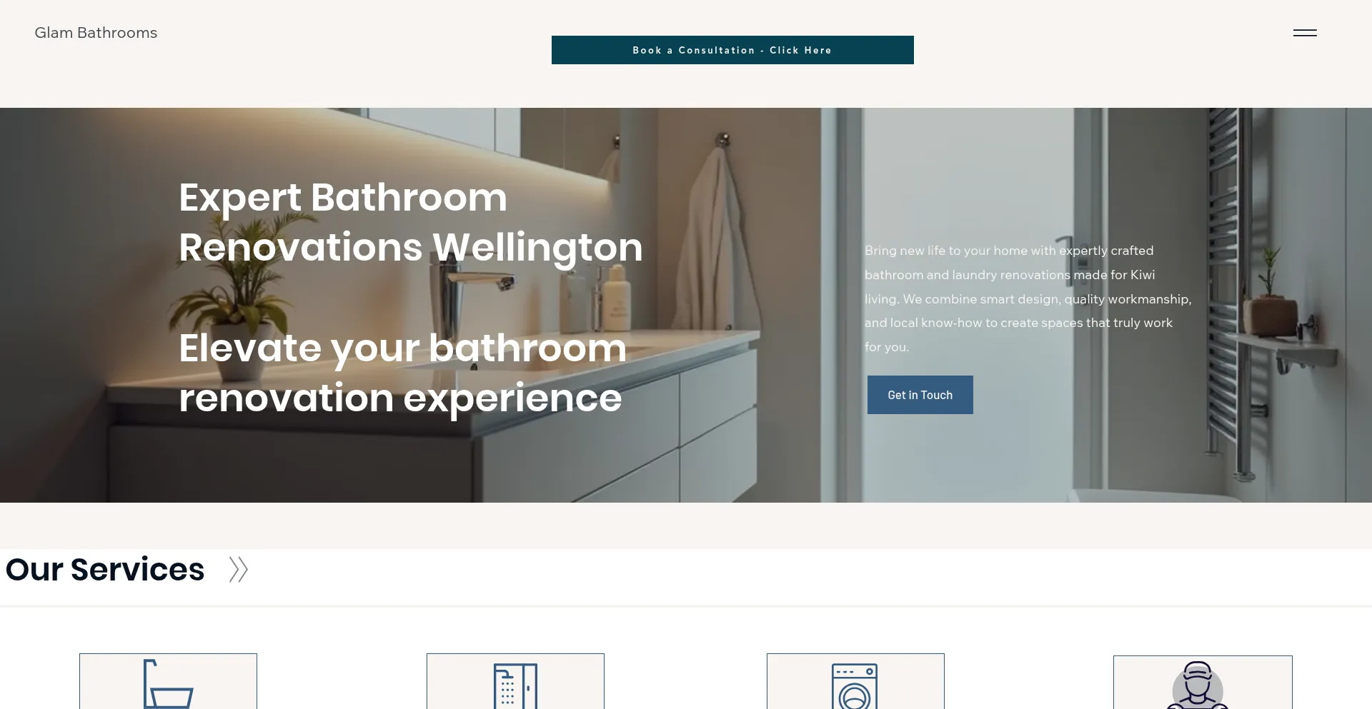 Website screenshot of Glambathroomsnz.net