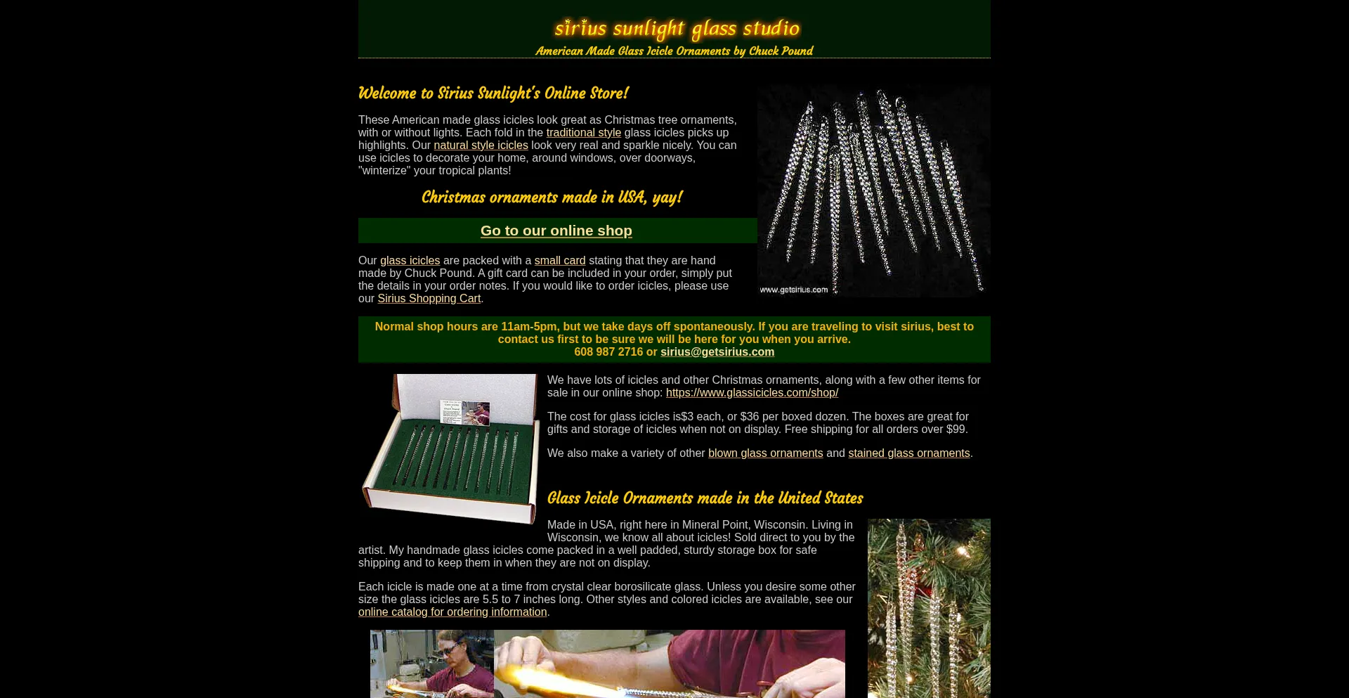 Website screenshot of Glassicicles.com