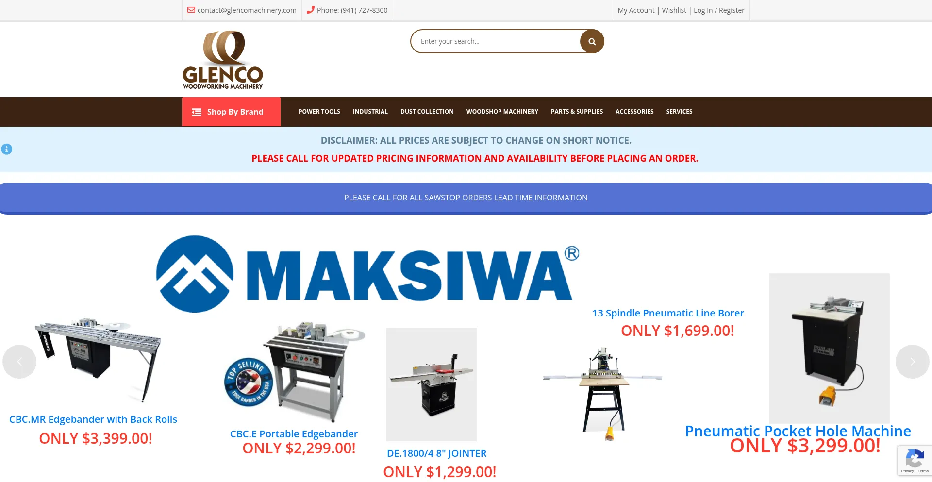 Website screenshot of Glencomachinery.com