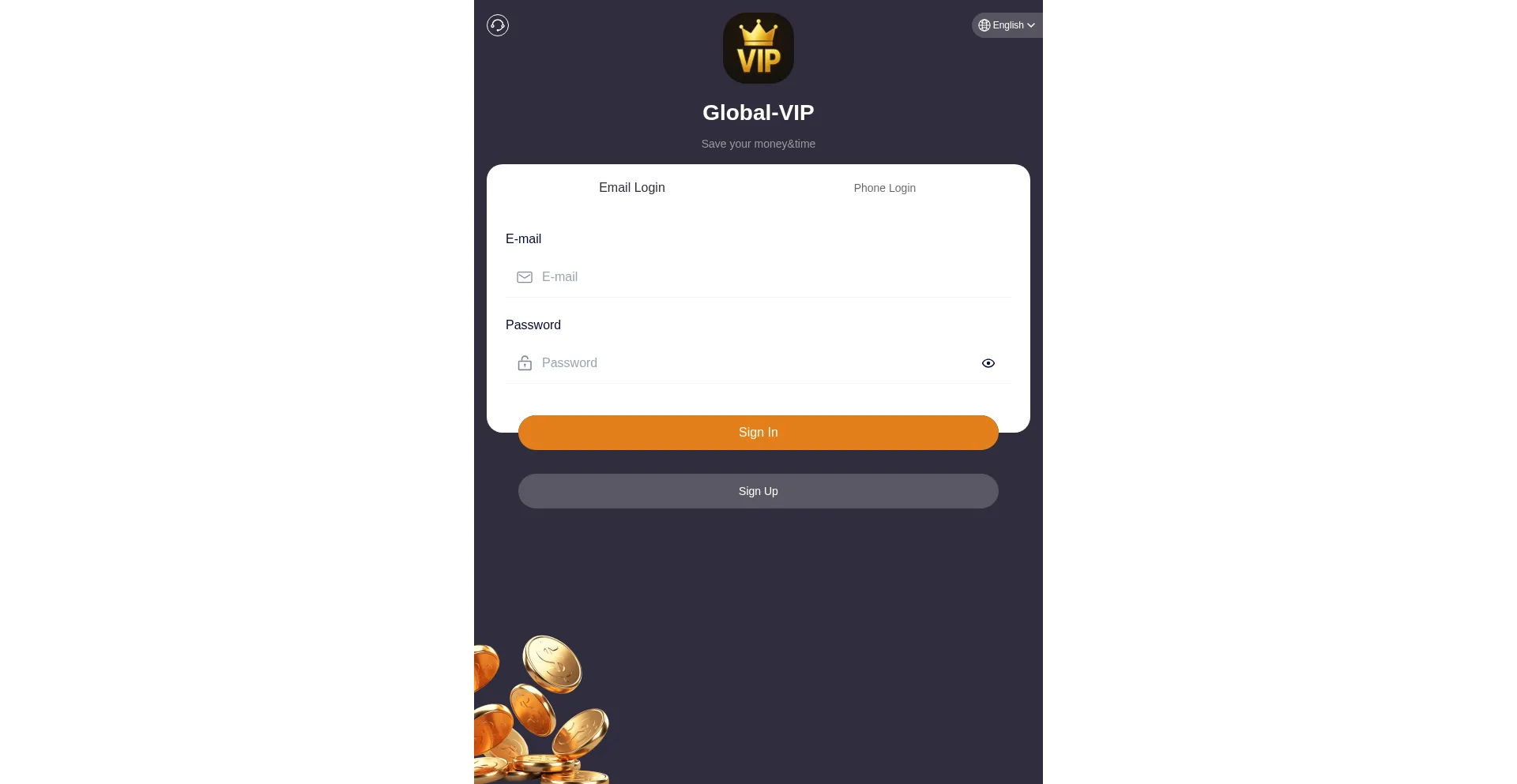 Website screenshot of Global--vip.com