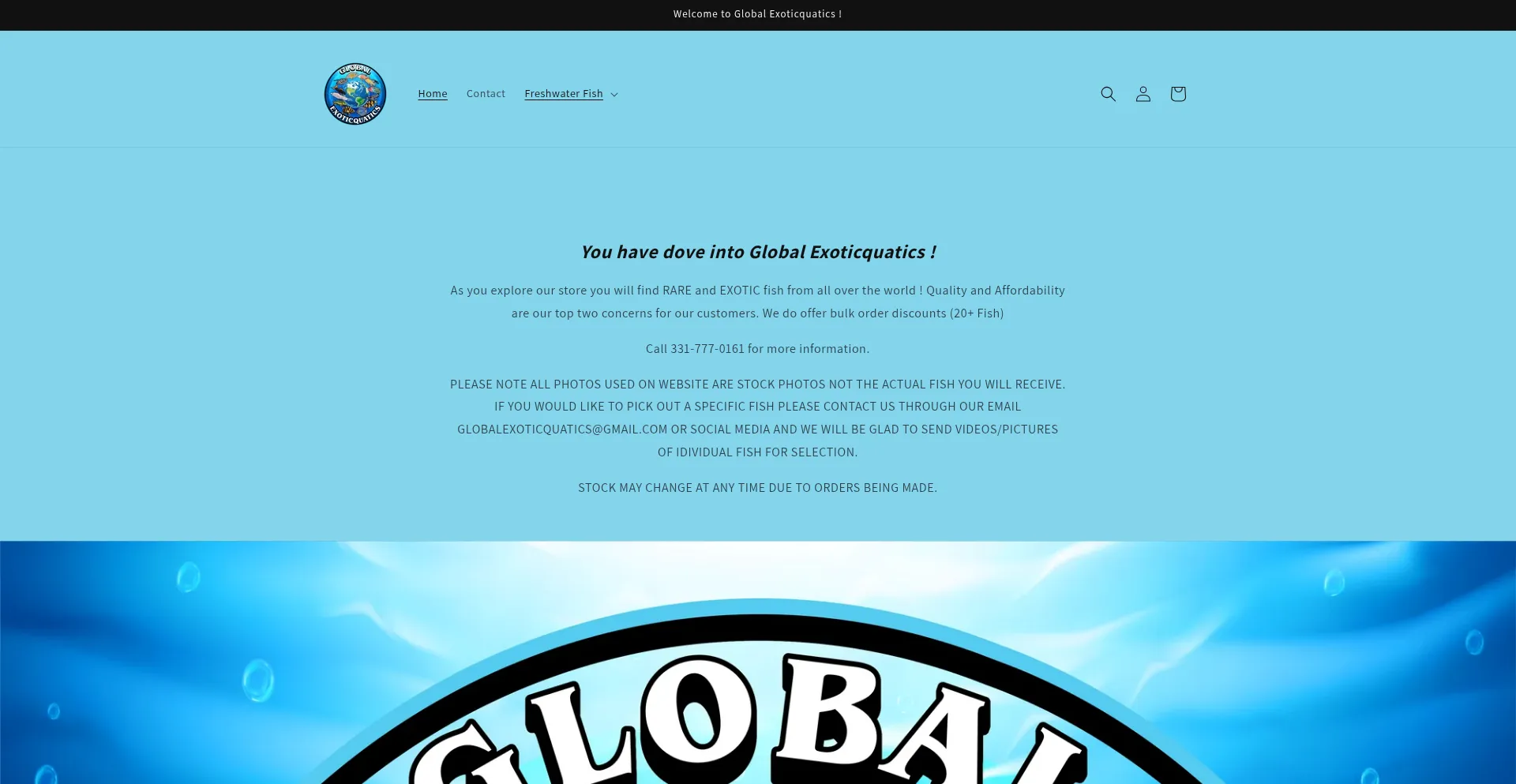 Website screenshot of Globalexoticquatics.com