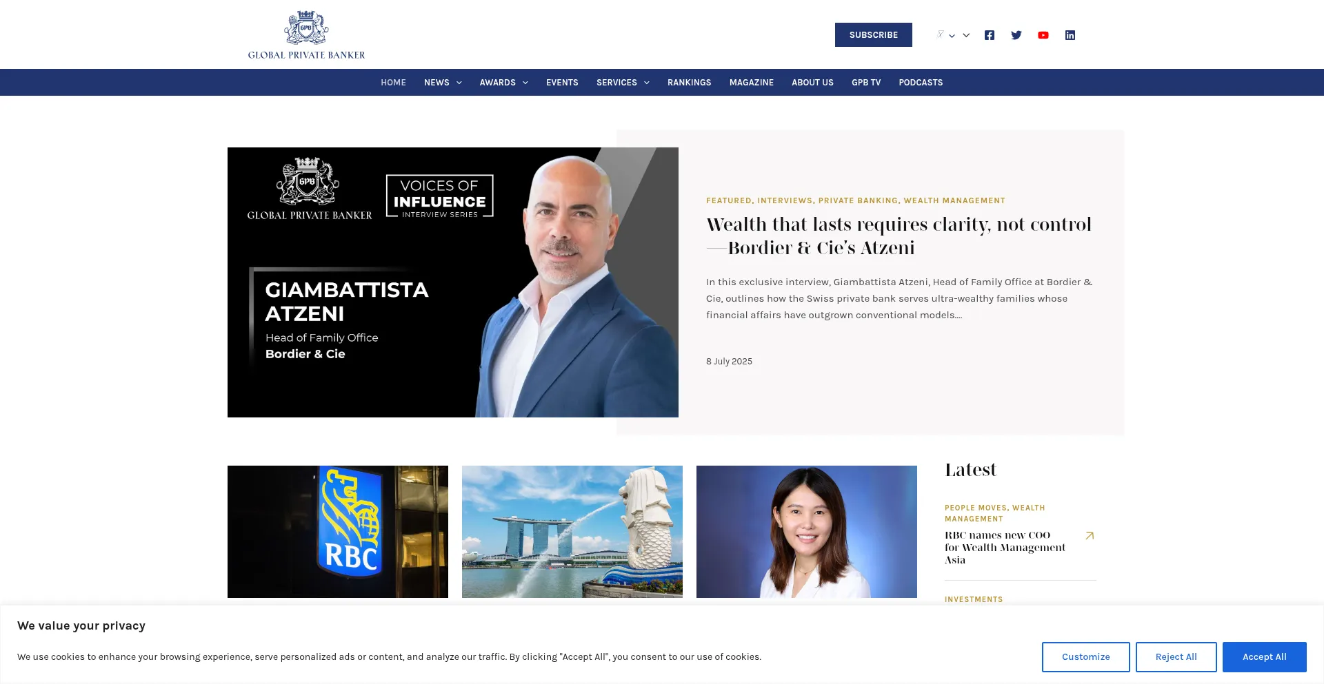 Website screenshot of Globalprivatebanker.net