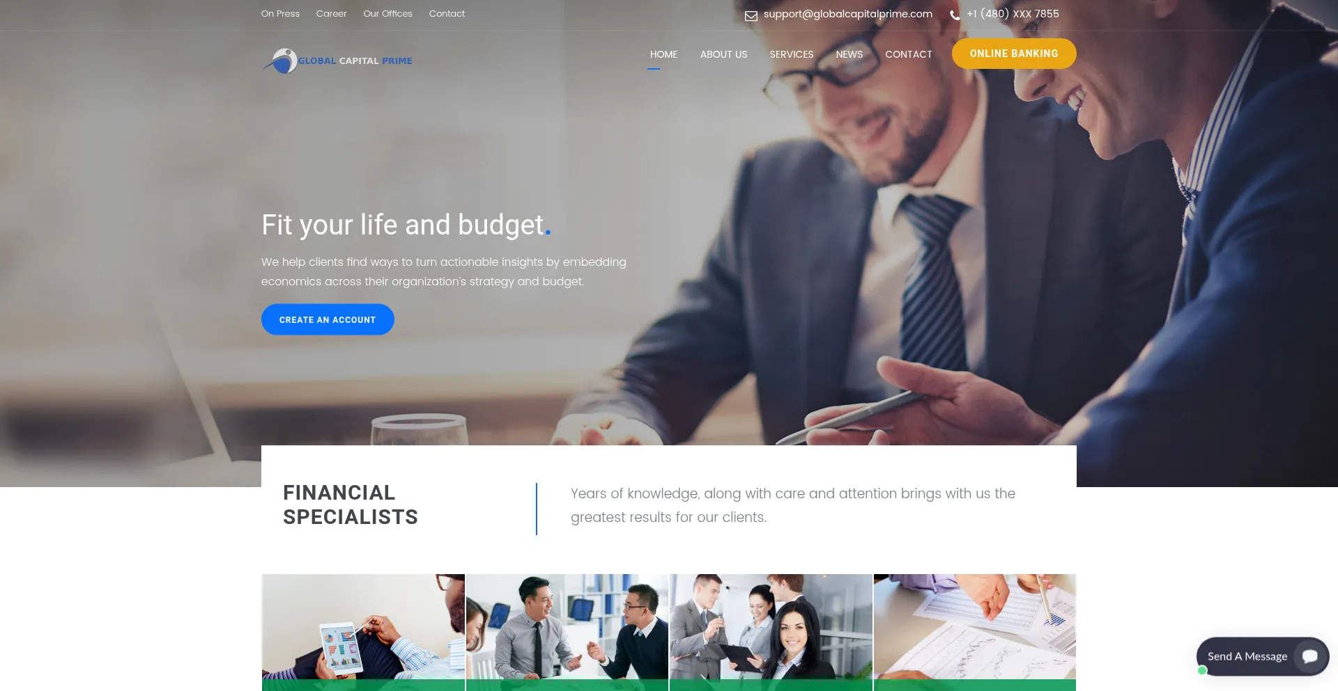 Website screenshot of Globalscapitalprime.com