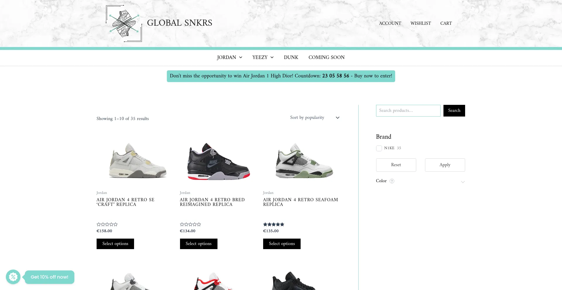 Website screenshot of Globalsnkrs.com